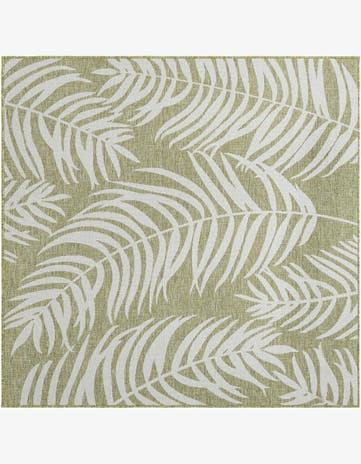 Green Easy-Clean Botanical Indoor / Outdoor Square Rug