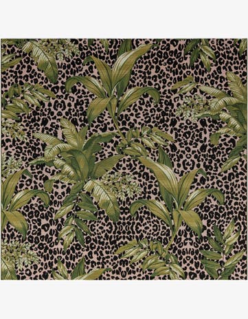 Green Easy-Clean Botanical Indoor / Outdoor Square Rug