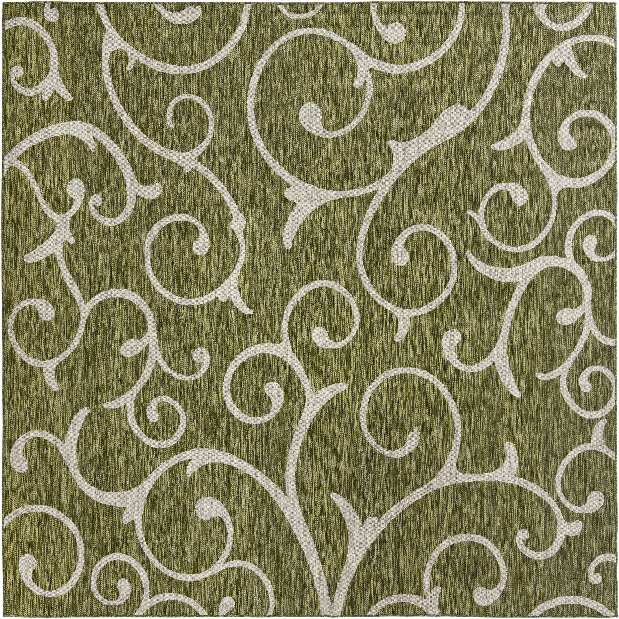 10' 8 x 10' 8  Washable Botanical Indoor / Outdoor Square Rug