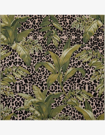 Green Easy-Clean Botanical Indoor / Outdoor Square Rug