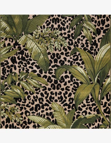 Green Easy-Clean Botanical Indoor / Outdoor Square Rug