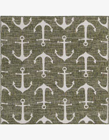 Green Easy-Clean Coastal Indoor / Outdoor Square Rug