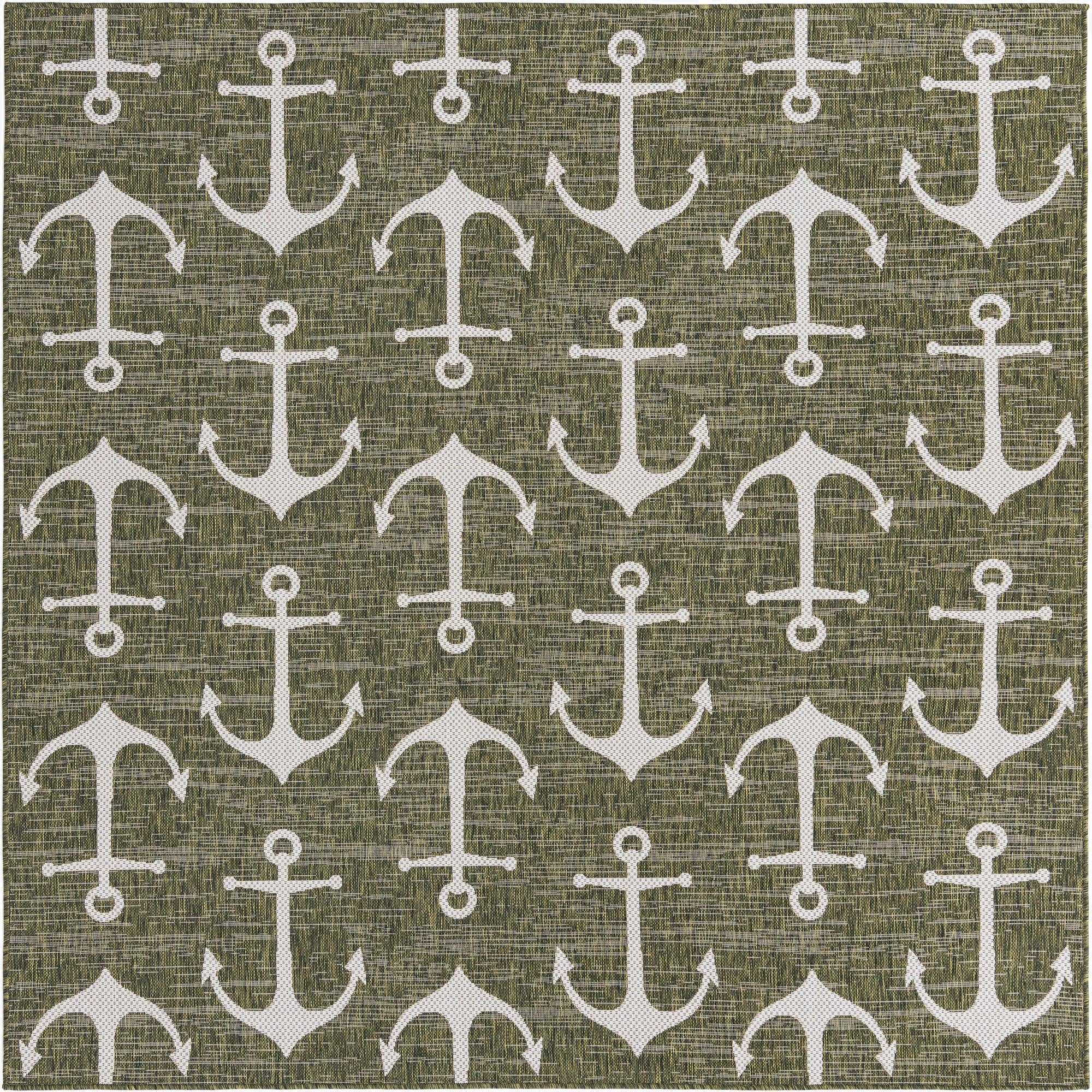 7' 10 x 7' 10  Washable Coastal Indoor / Outdoor Square Rug