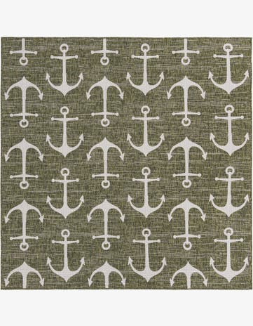 Green Easy-Clean Coastal Indoor / Outdoor Square Rug
