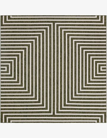 Green Easy-Clean Modern Indoor / Outdoor Square Rug