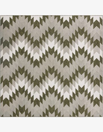 Green Easy-Clean Modern Indoor / Outdoor Square Rug