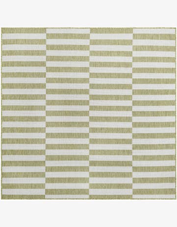 Green Easy-Clean Striped Indoor / Outdoor Square Rug