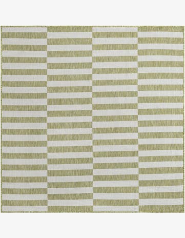 Green Easy-Clean Striped Indoor / Outdoor Square Rug