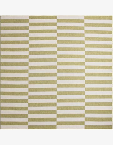 Green Easy-Clean Striped Indoor / Outdoor Square Rug