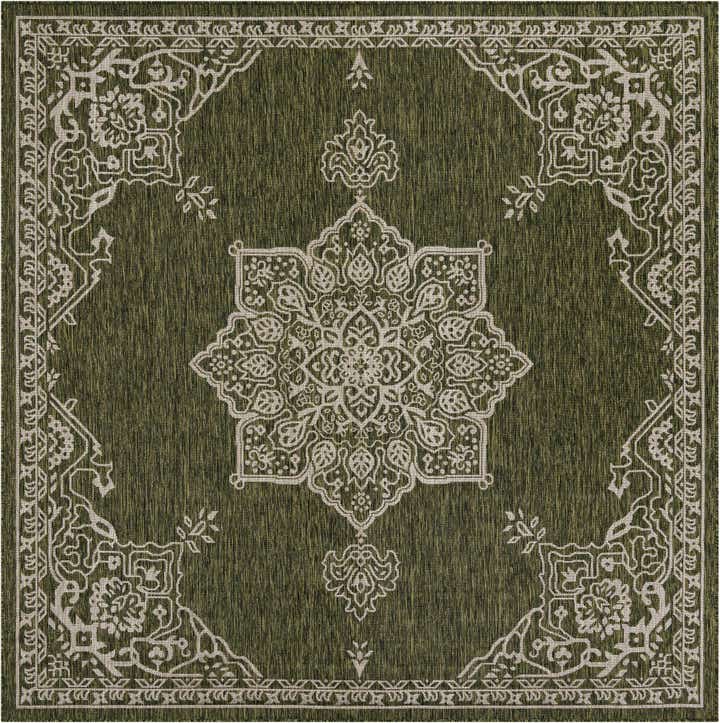 7' 10 x 7' 10 Easy-Clean Traditional Indoor / Outdoor Square Rug