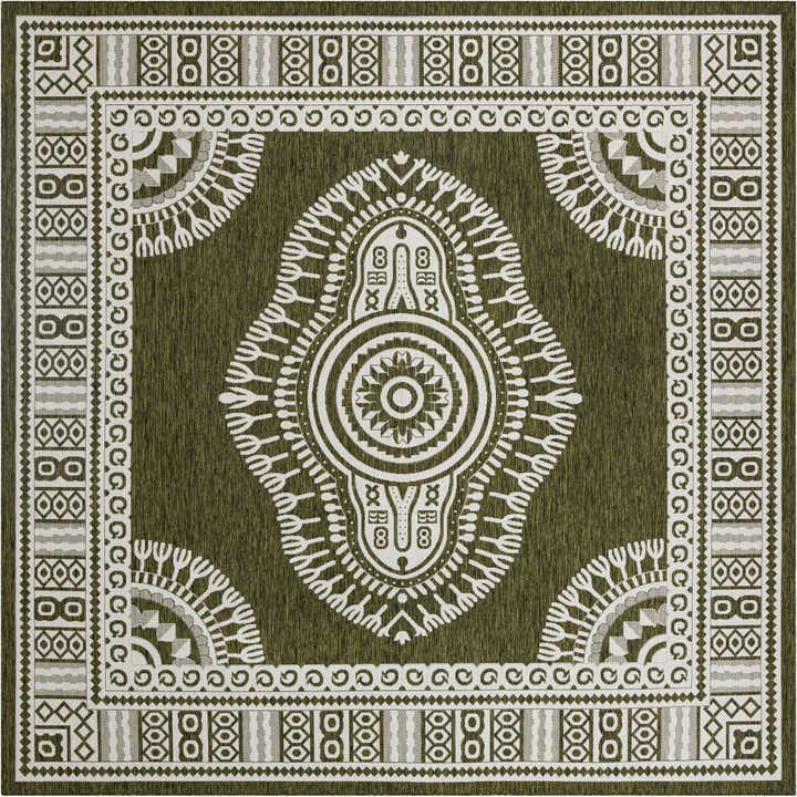 12' x 12' Easy-Clean Traditional Indoor / Outdoor Square Rug