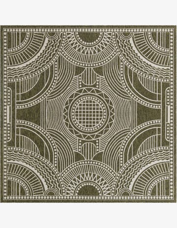 Green Easy-Clean Traditional Indoor / Outdoor Square Rug