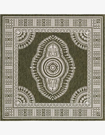 Green Easy-Clean Traditional Indoor / Outdoor Square Rug