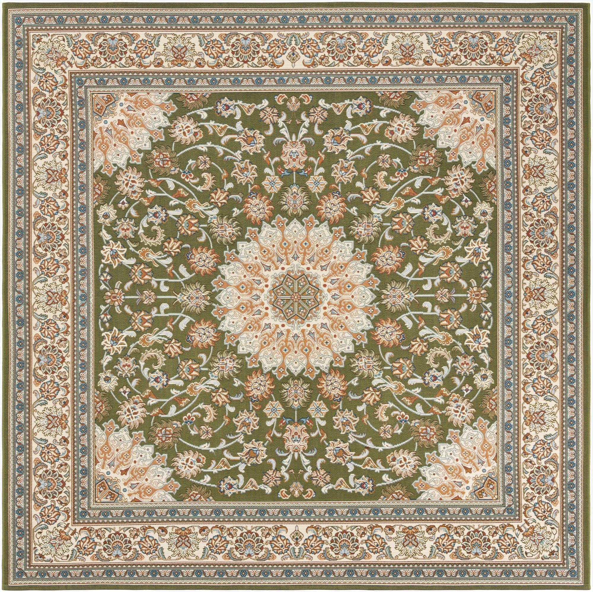 7' 10 x 7' 10  Washable Traditional Indoor / Outdoor Square Rug