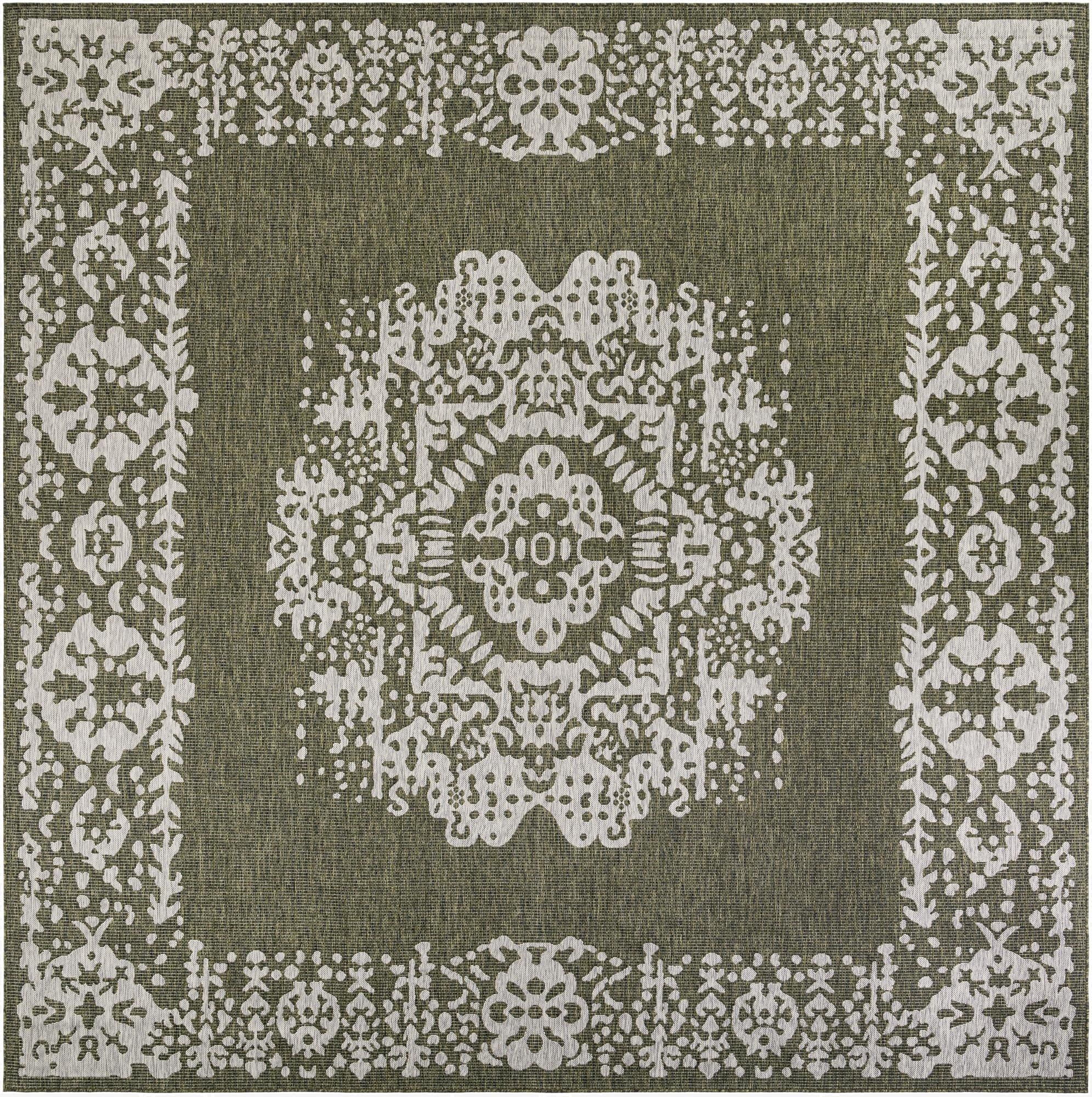 12' x 12'  Washable Traditional Indoor / Outdoor Square Rug