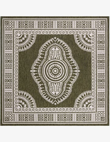 Green Easy-Clean Traditional Indoor / Outdoor Square Rug