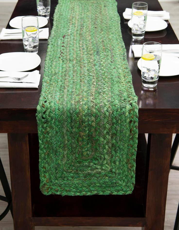 Detail image of 1' 2 x 6' 1  Hand Braided Chindi Table Runner Rug