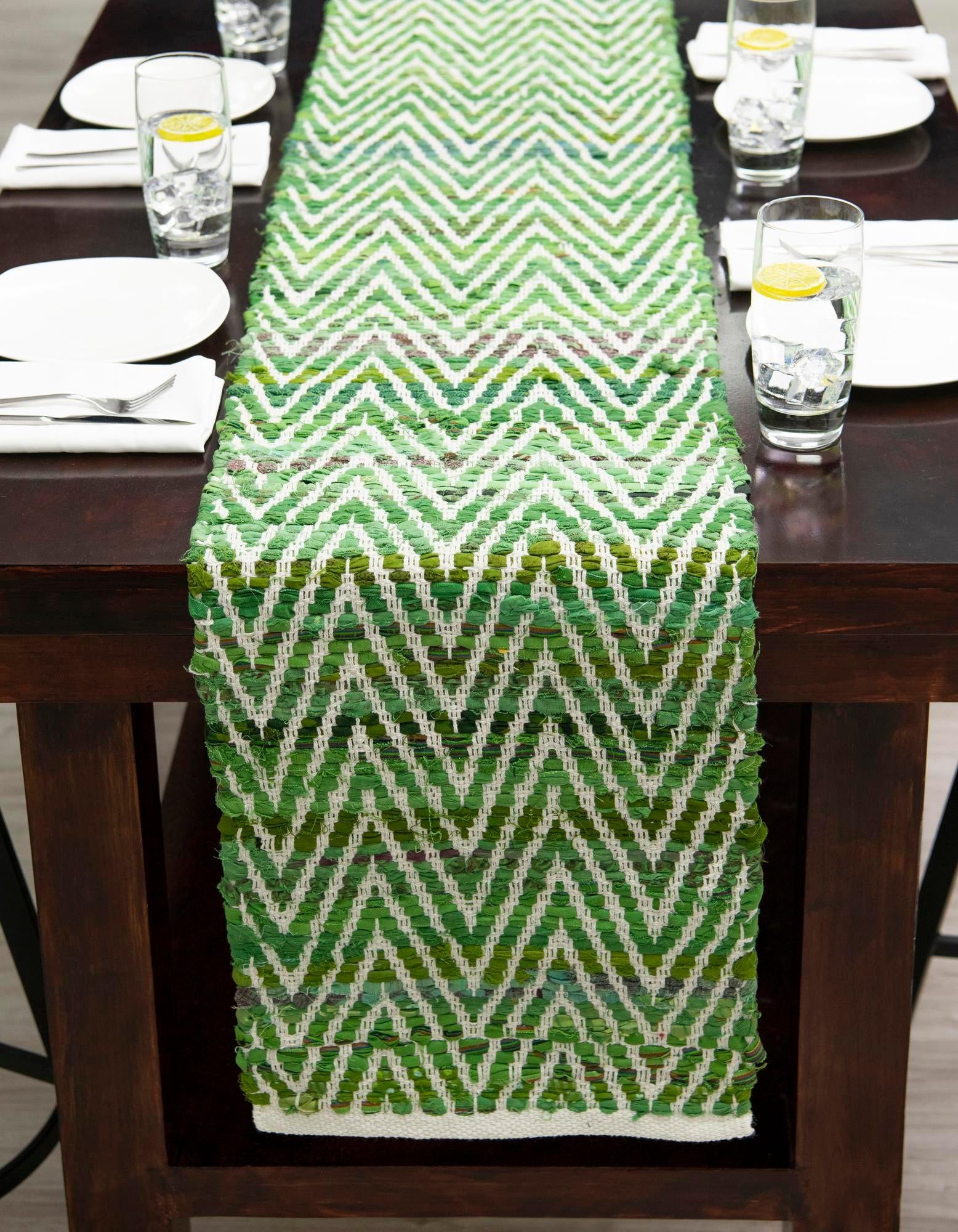 1' 2 x 8' Hand Woven Chindi Chevron Table Runner Rug
