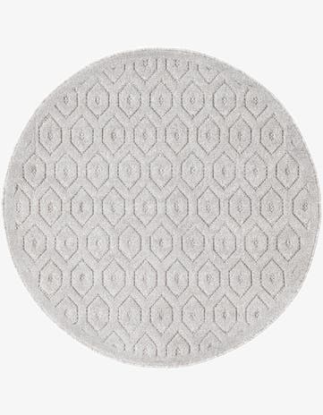Grey Easy-Clean Trellis Textured Indoor / Outdoor Round Rug