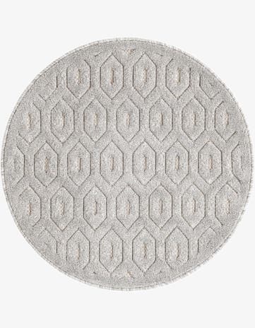 Grey Easy-Clean Trellis Textured Indoor / Outdoor Round Rug