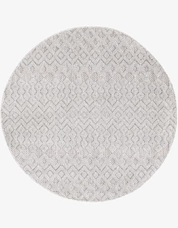 Grey Easy-Clean Trellis Textured Indoor / Outdoor Round Rug