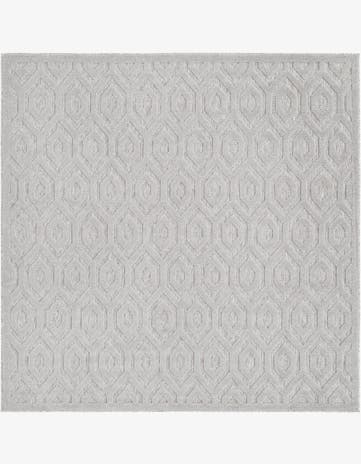 Grey Easy-Clean Trellis Textured Indoor / Outdoor Square Rug