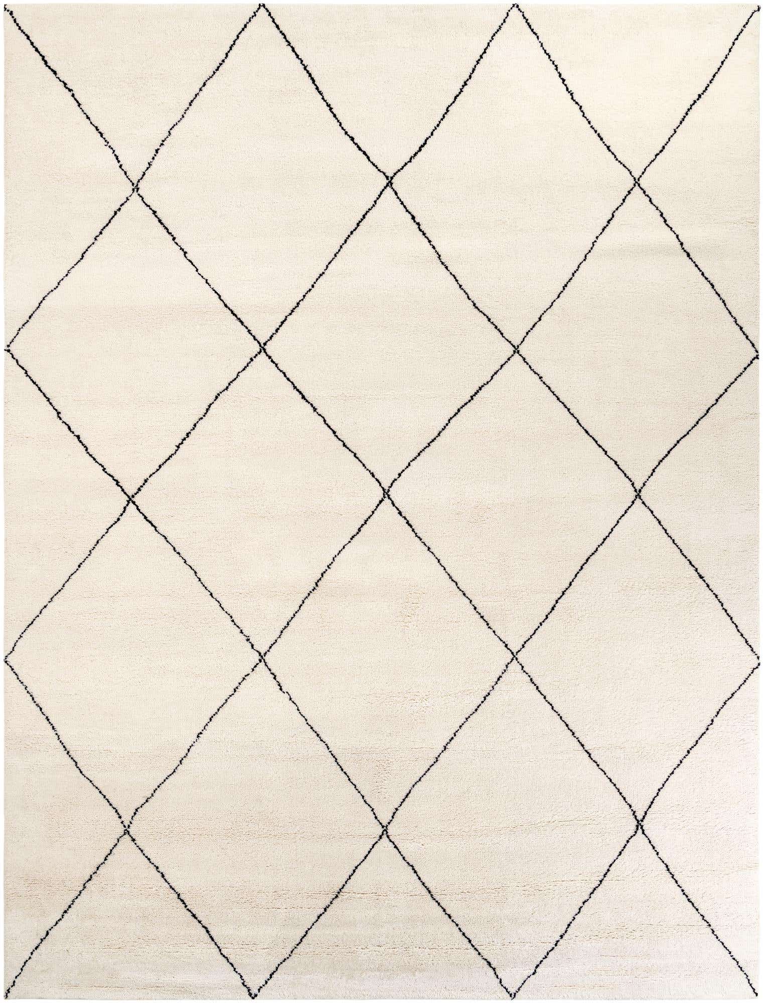 10' x 14' 1 Hailey · Diamond trellis Wool Rug, ivory and black