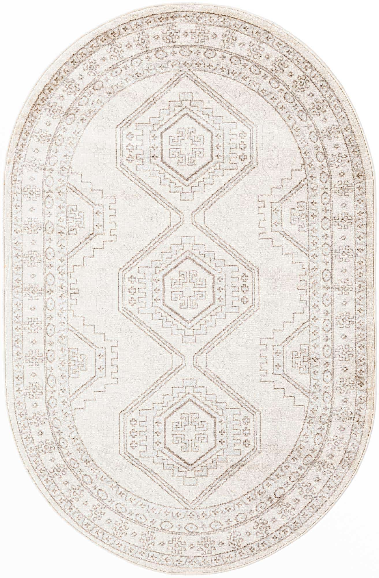 5' 3 x 8' Harmon · Border rug, ivory