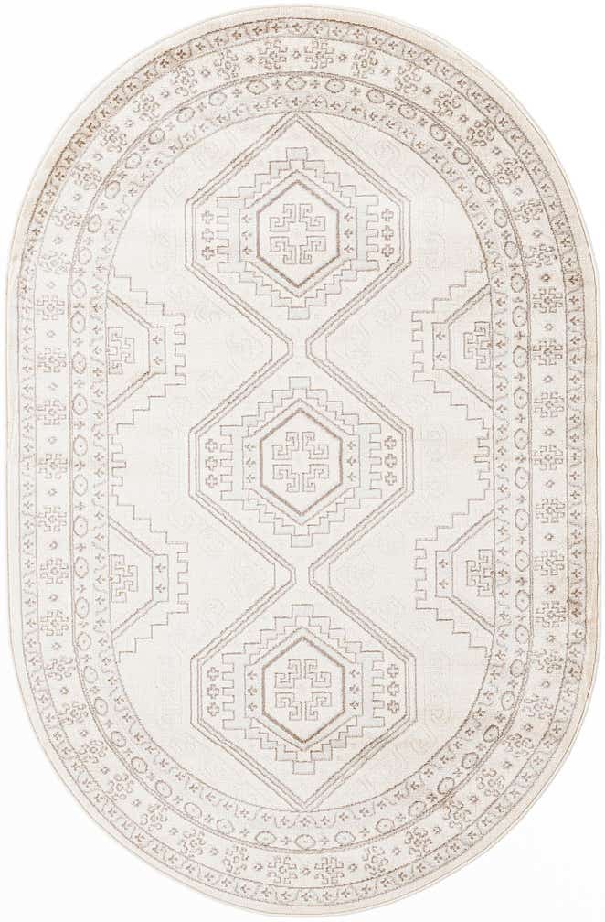 5' 3 x 8' Harmon · Border rug, ivory