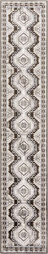 3' x 16' 5 Harmon · Geometric medallion rug, gray and ivory
