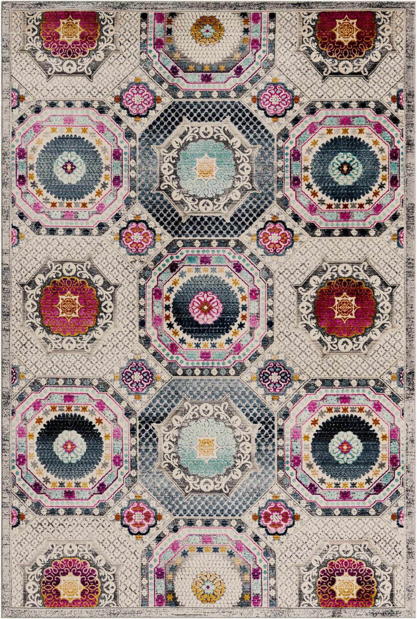 5' x 7' 10 Haslam · Geometric medallion rug, multicolor and ivory