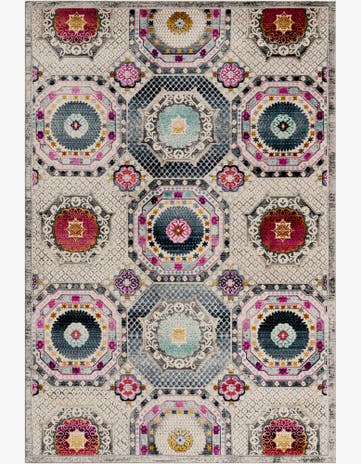 5' x 7' 10 Haslam · Geometric medallion rug, multicolor and ivory