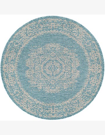 4' x 4' Hayden · Distressed medallion Outdoor Rug, aqua and gray