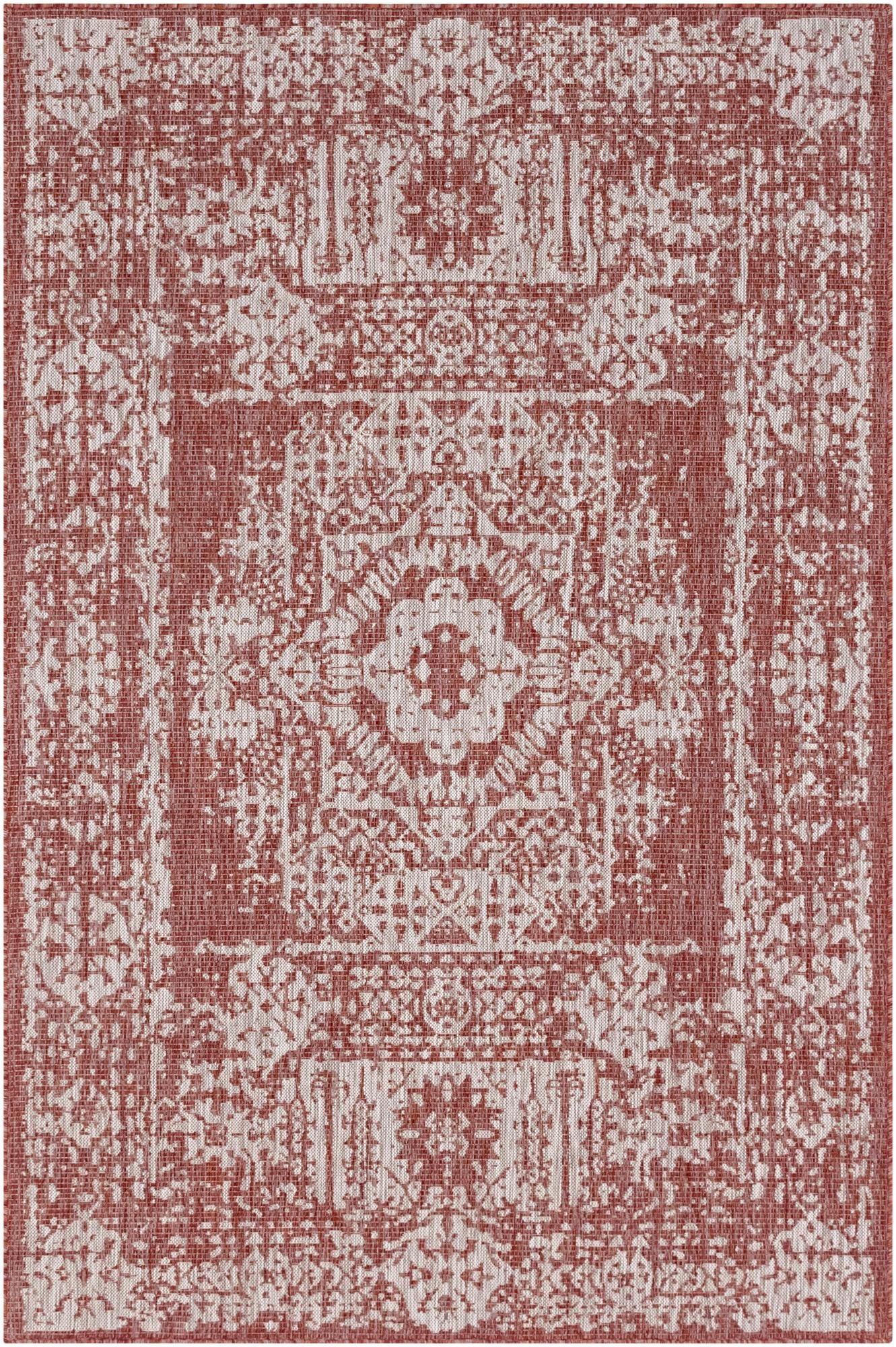 4' x 6' Hayden · Border Outdoor Rug, rustred