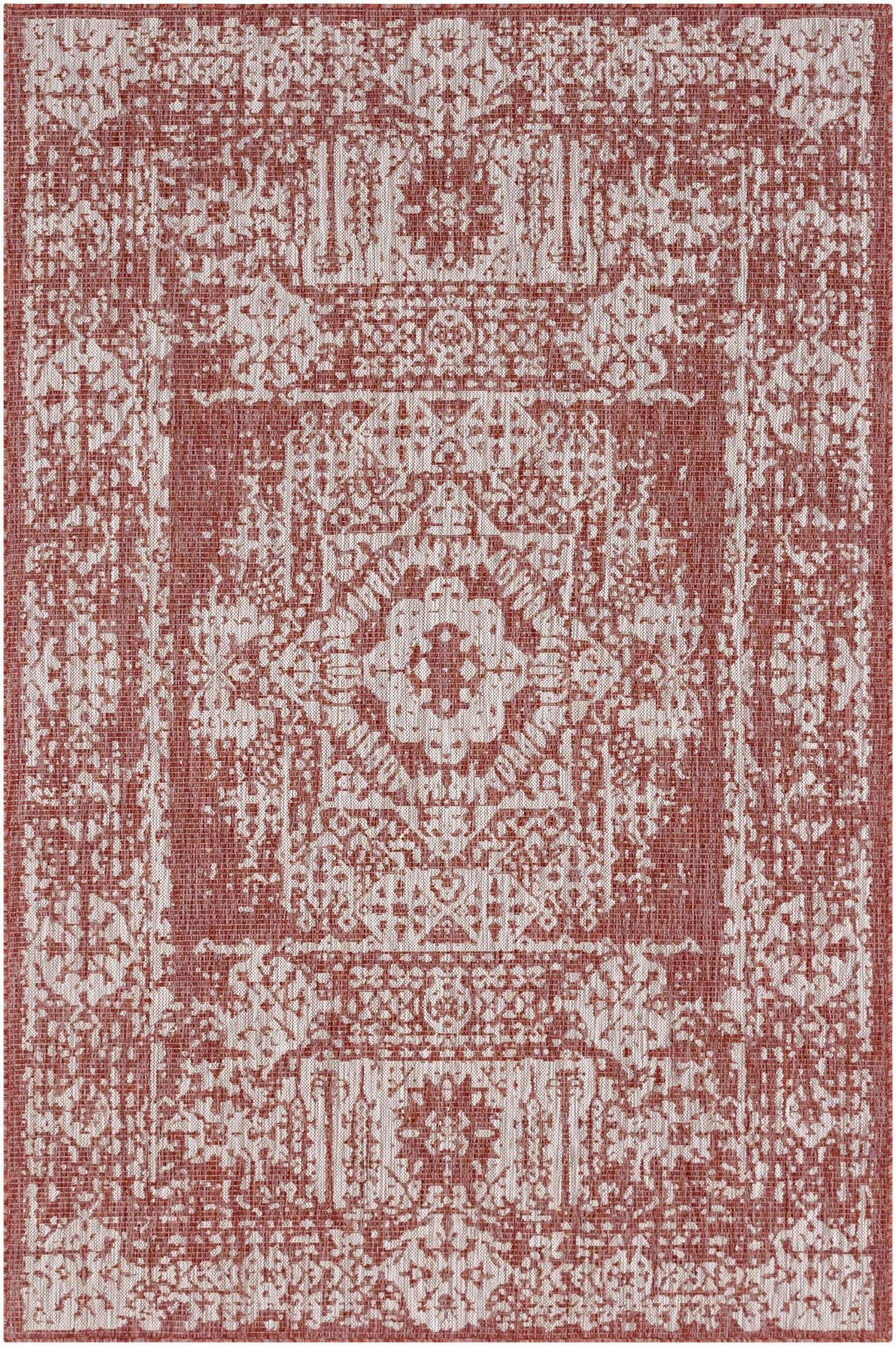 4' x 6' Hayden · Border Outdoor Rug, rustred