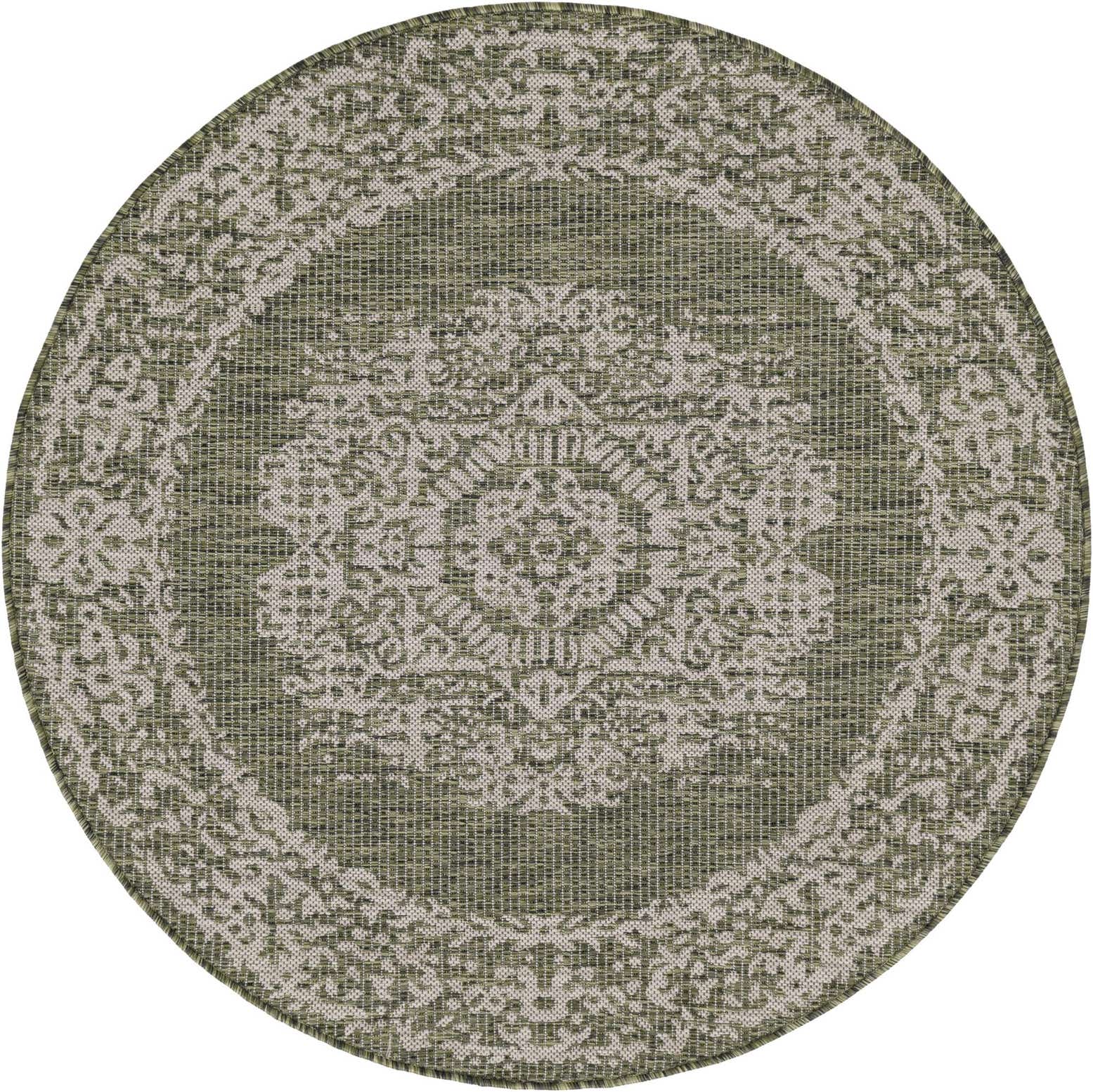 4' x 4' Hayden · Medallion Outdoor Rug, green and gray