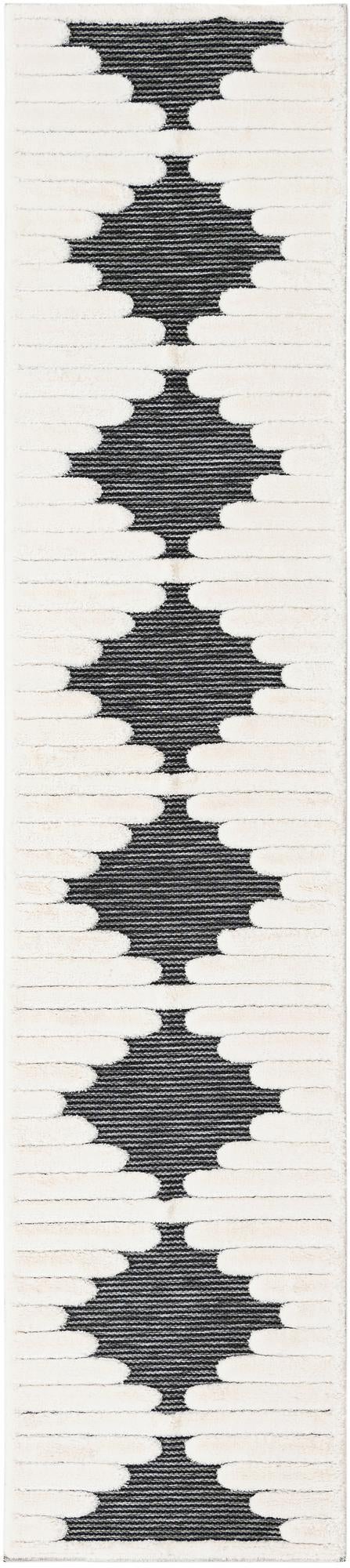 2' 7 x 12' Hibbert · Geometric lines rug, gray and ivory