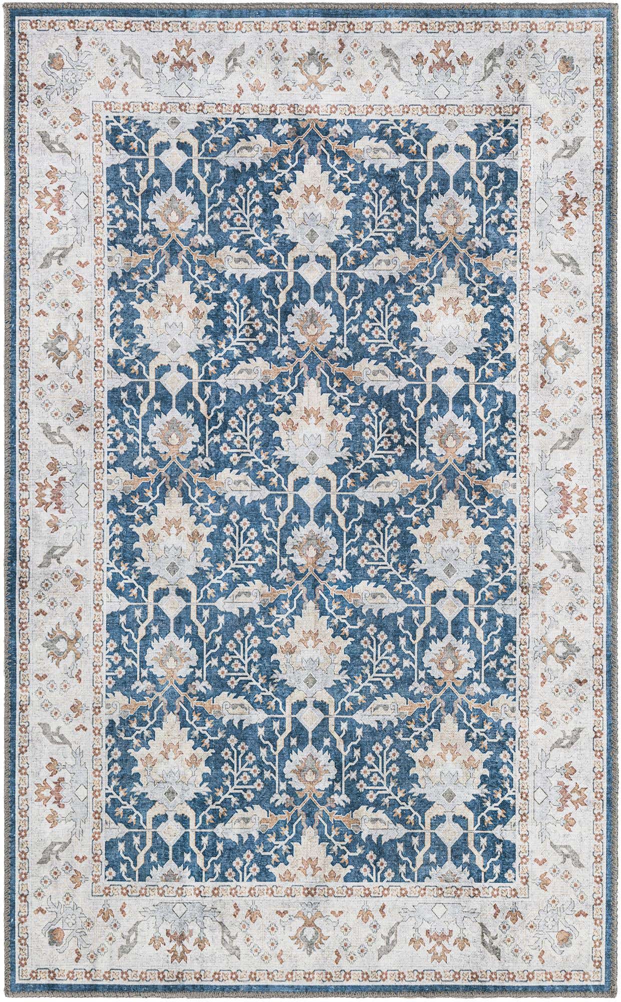 3' 6 x 5' 6 Hobson · Border Washable Rug, navy blue