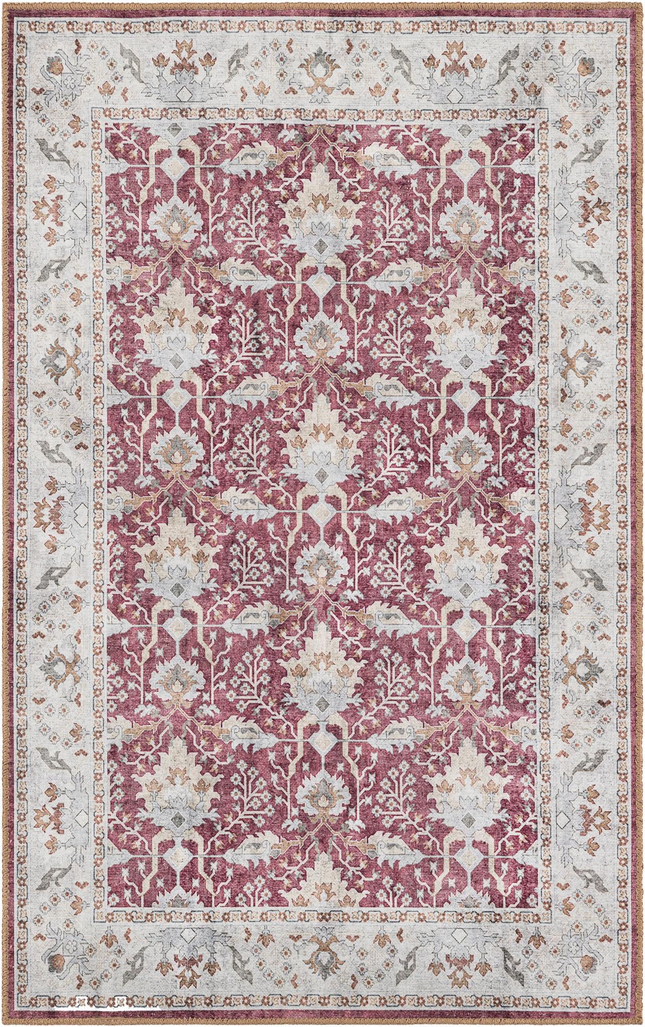 Hobson · Border Washable Rug, burgundy red