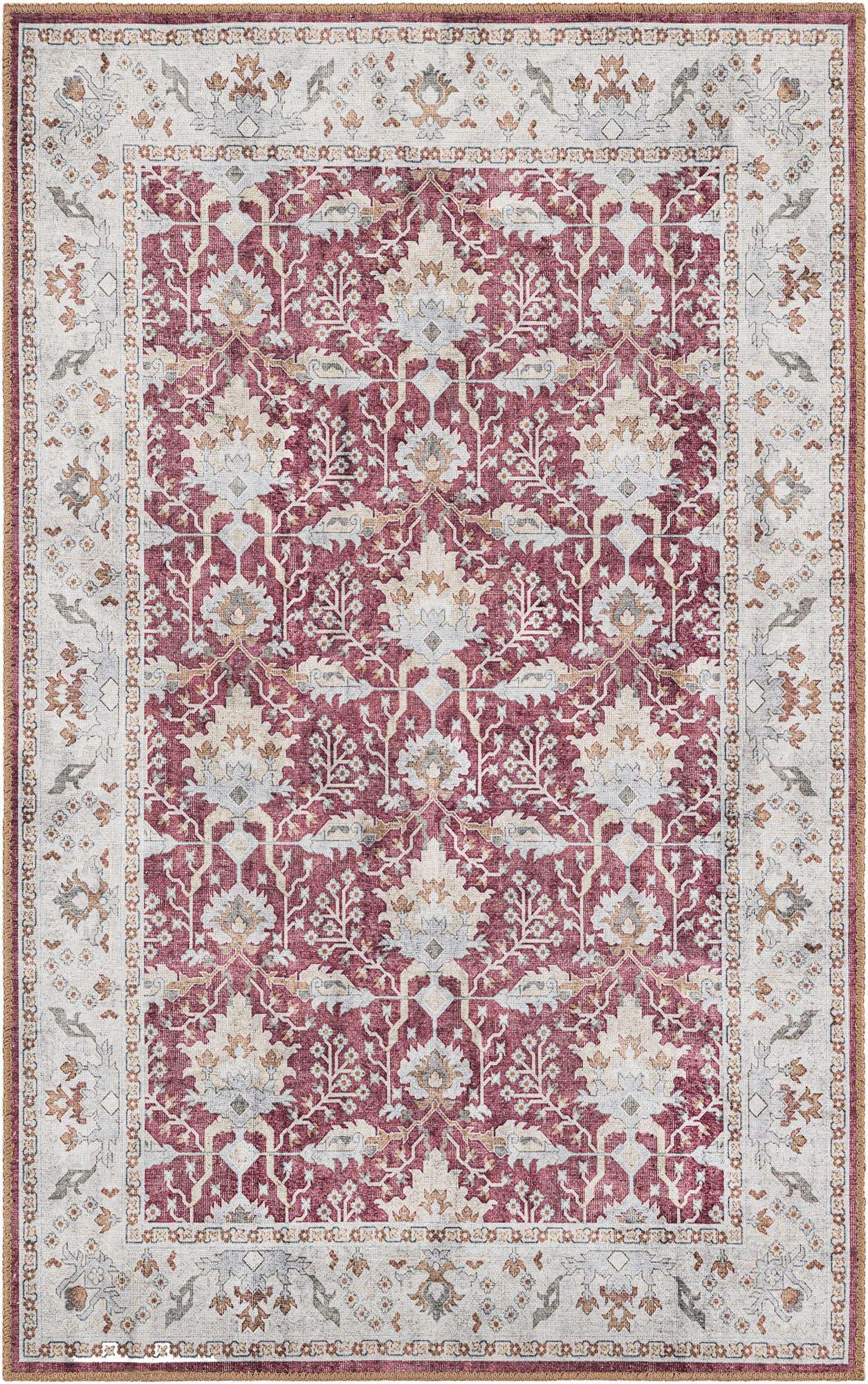 3' 6 x 5' 6 Hobson · Border Washable Rug, burgundy red