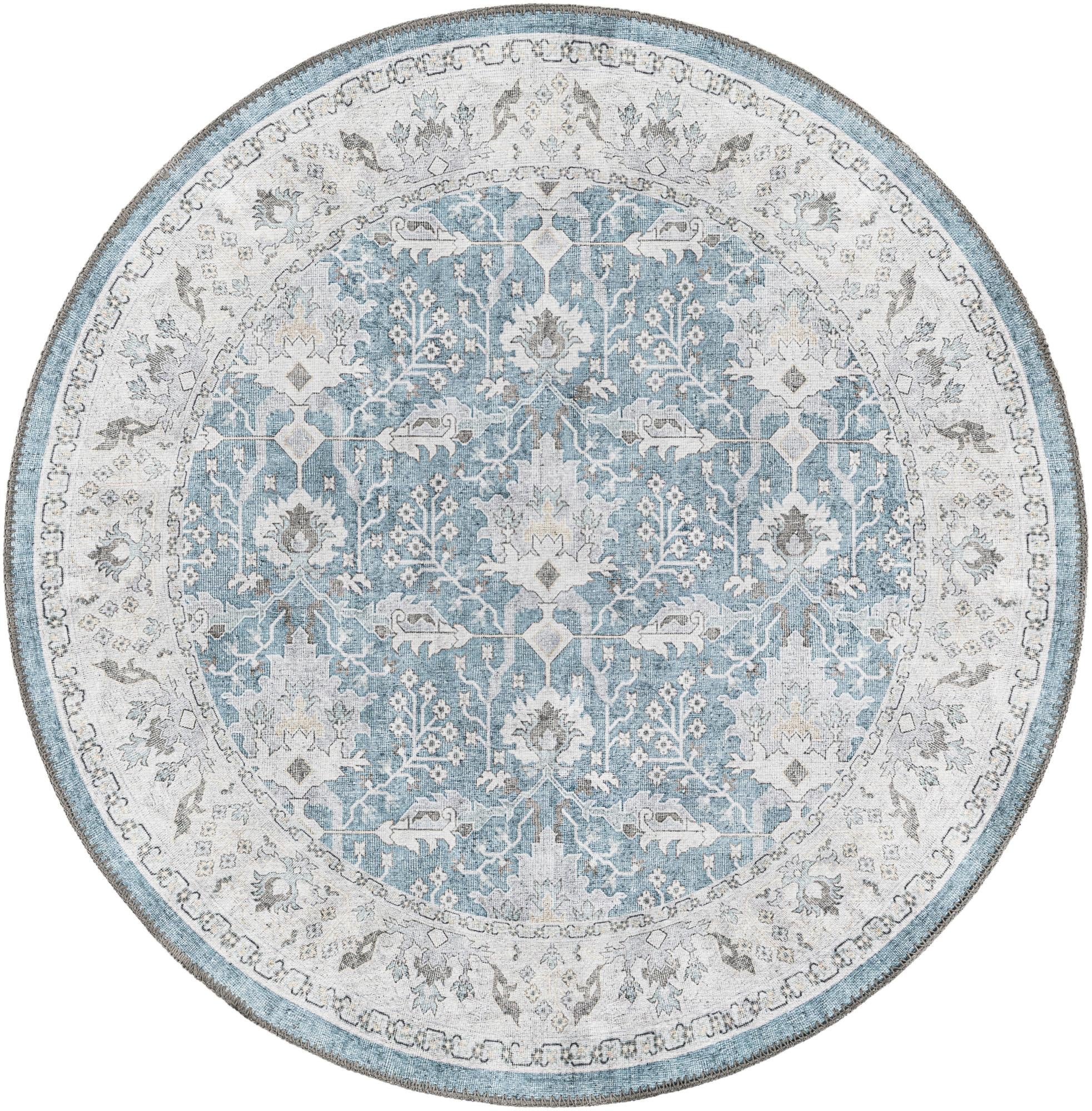 Hobson · Border Washable Rug, teal blue