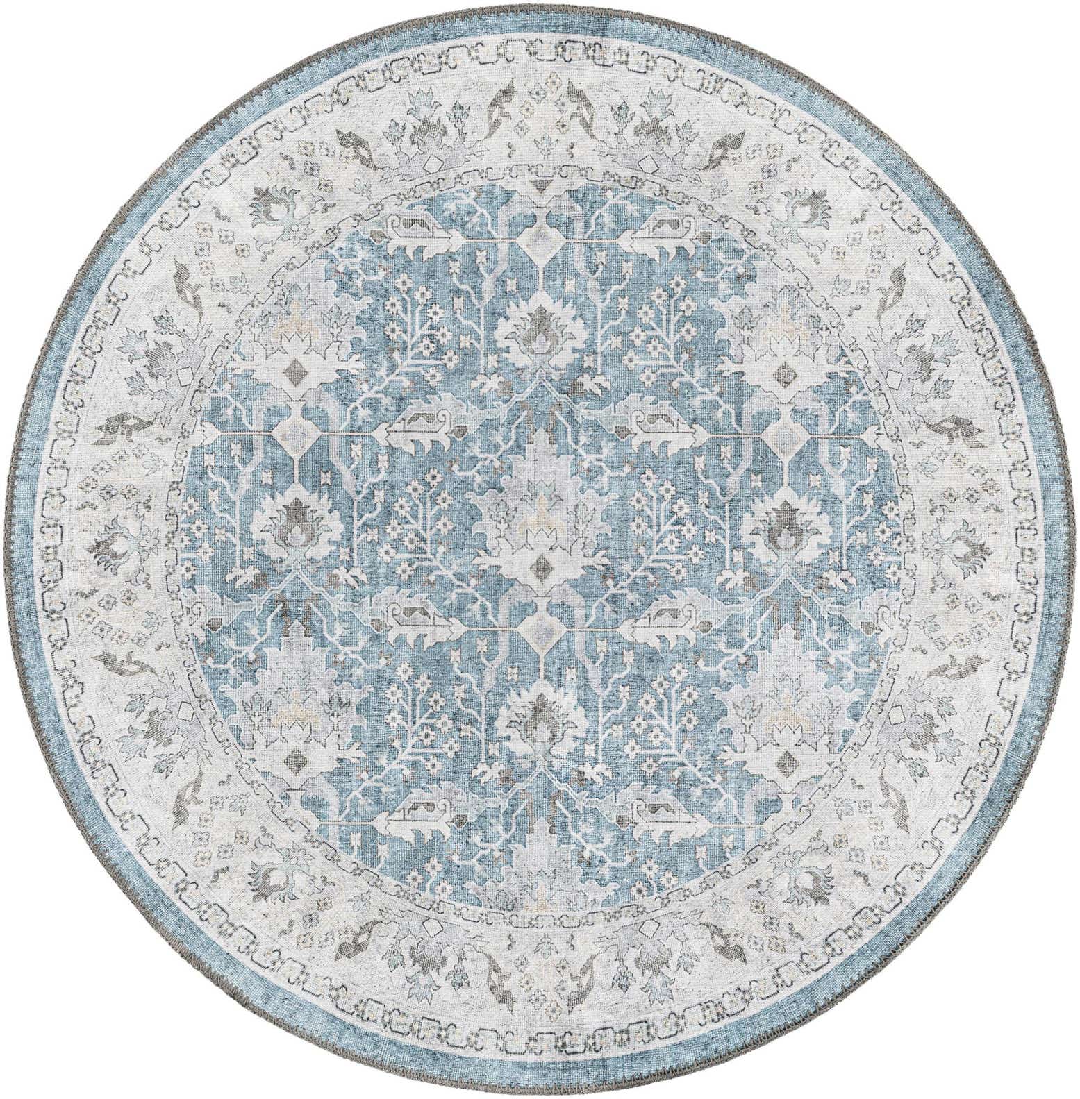 3' 6 x 3' 6 Hobson · Border Washable Rug, teal blue