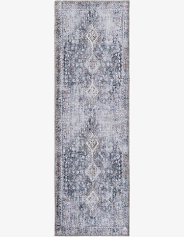 2' x 6' Hodges · Distressed medallion rug, gray and black