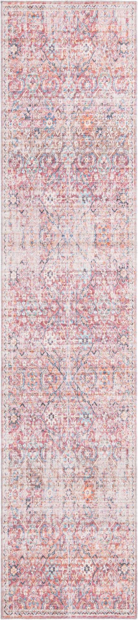 2' 7 x 12' Hollow · Distressed medallion Washable Rug, pink and ivory