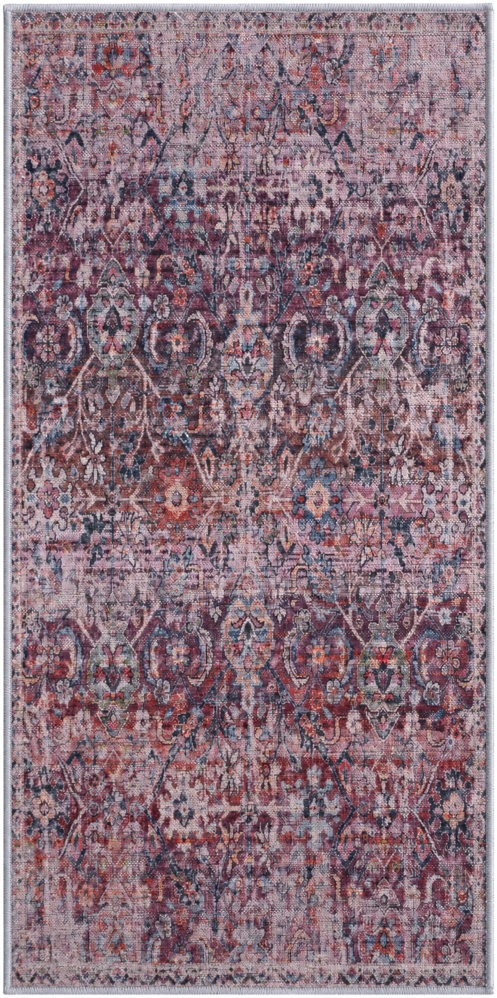 2' x 4' Hollow · Distressed medallion rug, pink and ivory