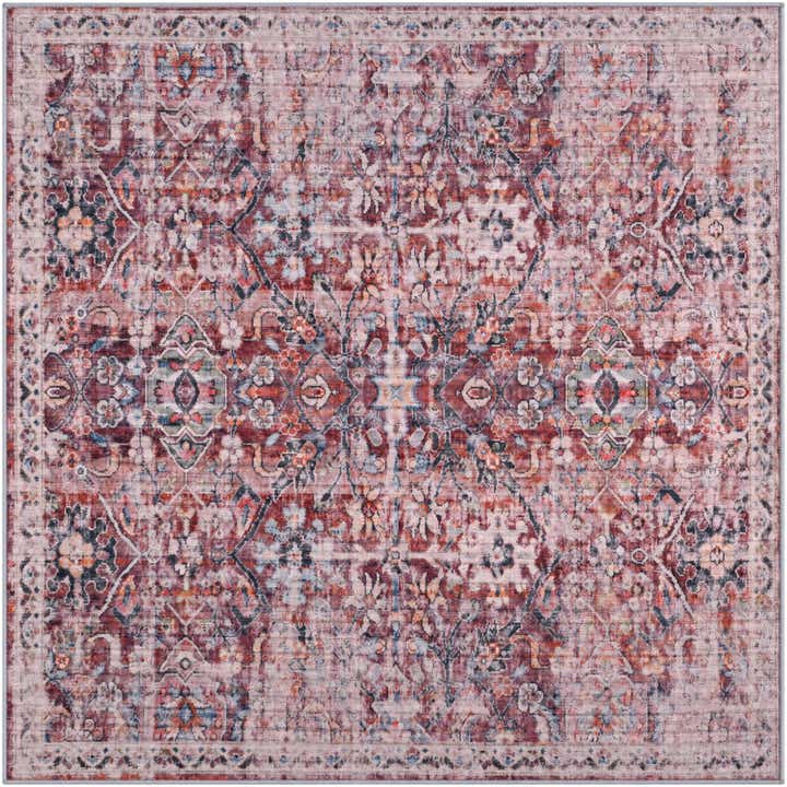 6' x 6' Hollow · Distressed medallion rug, pink and ivory