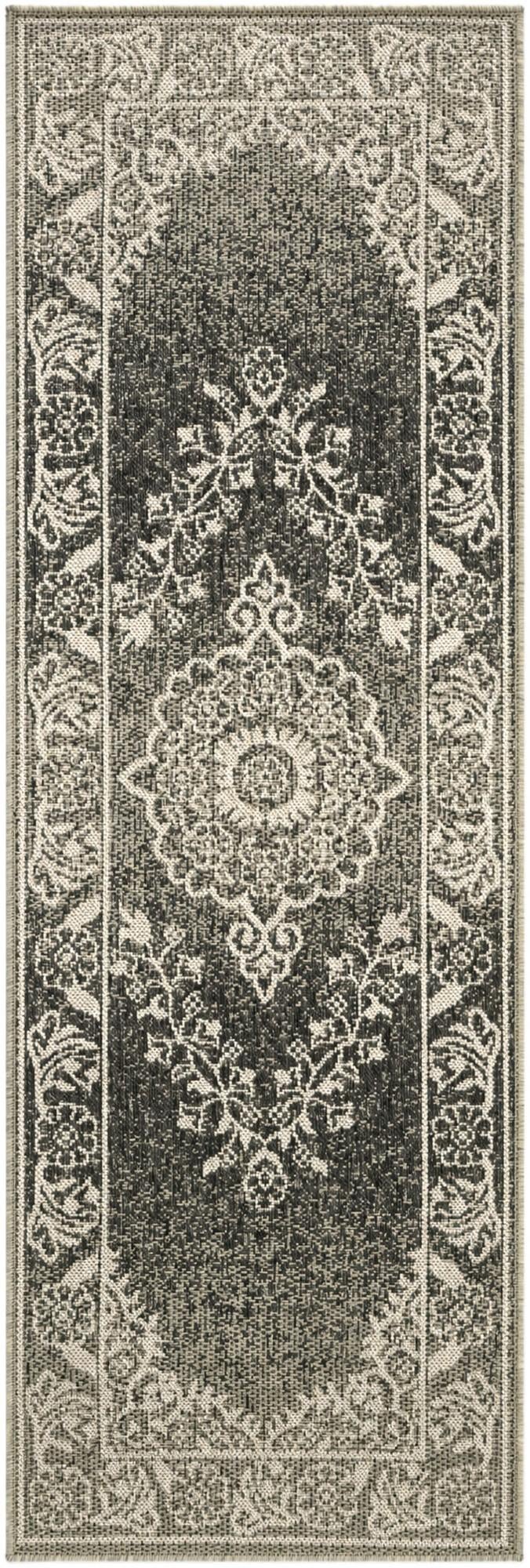 Honeysuckle · Border Outdoor Rug, black and white