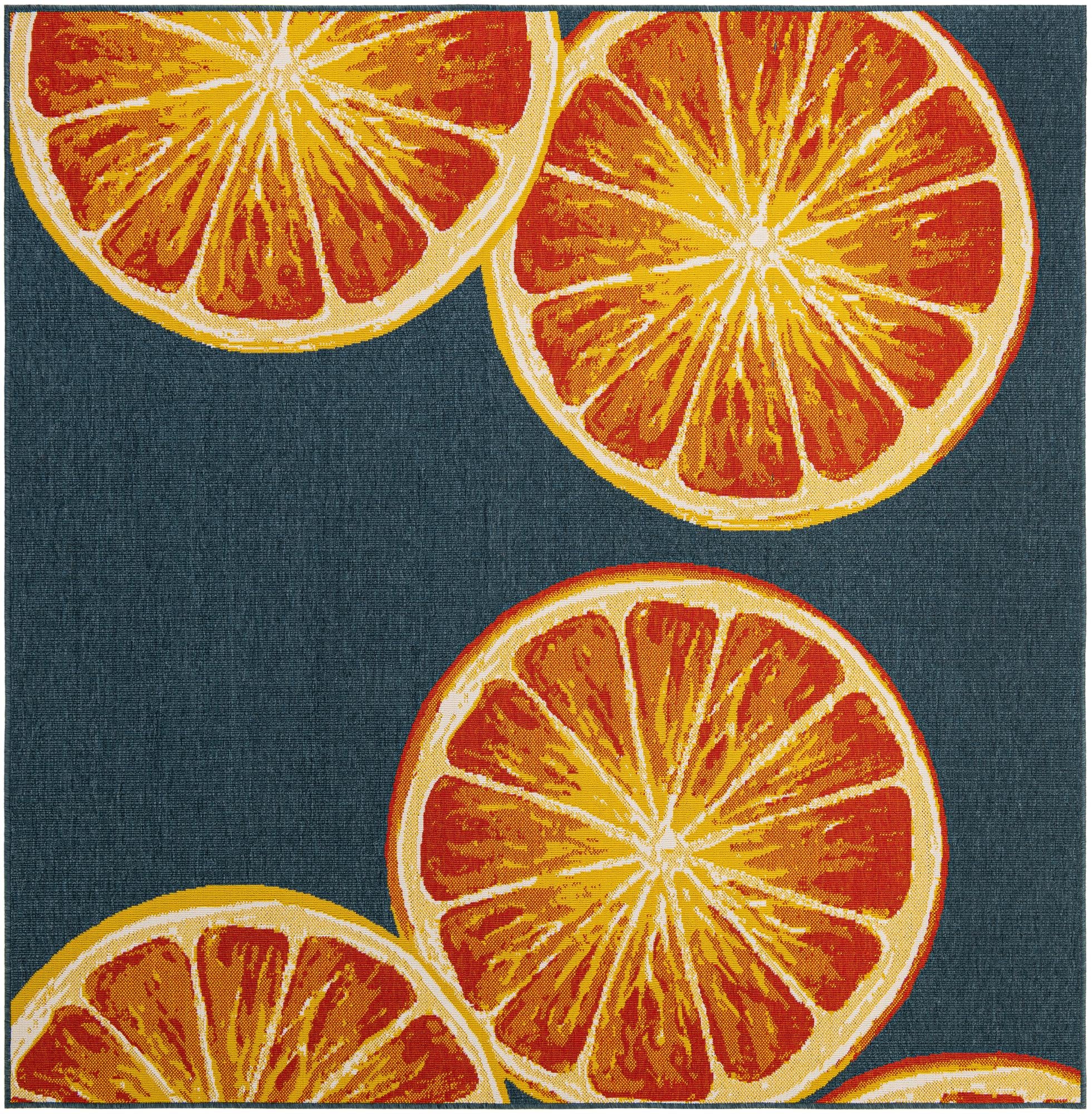 Hurley · Citrus slice Outdoor Rug, navy and orange