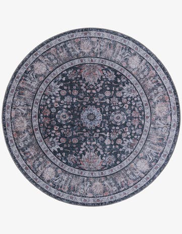 Ink Black Washable Yara Round Rug
