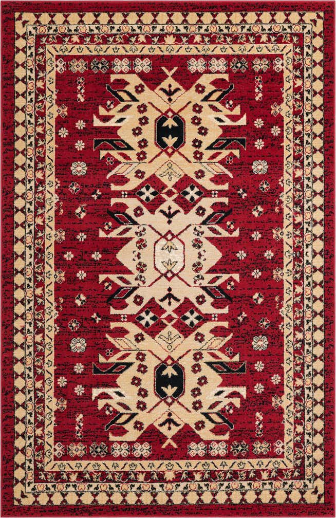 5' 3 x 8' Isadora · Border rug, red
